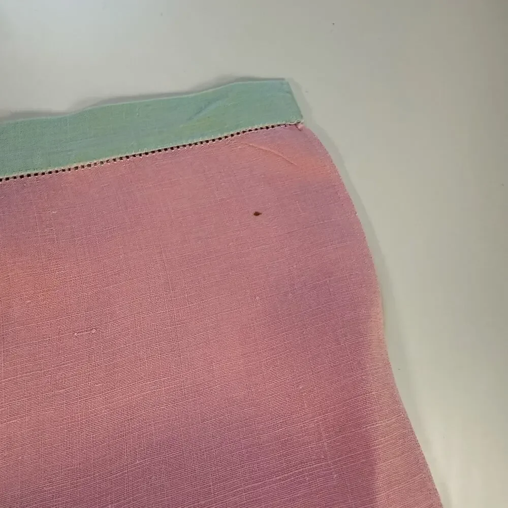3/$20 VTG Linen Handmade Pink & Green Floral Embroidery Tea Towel READ